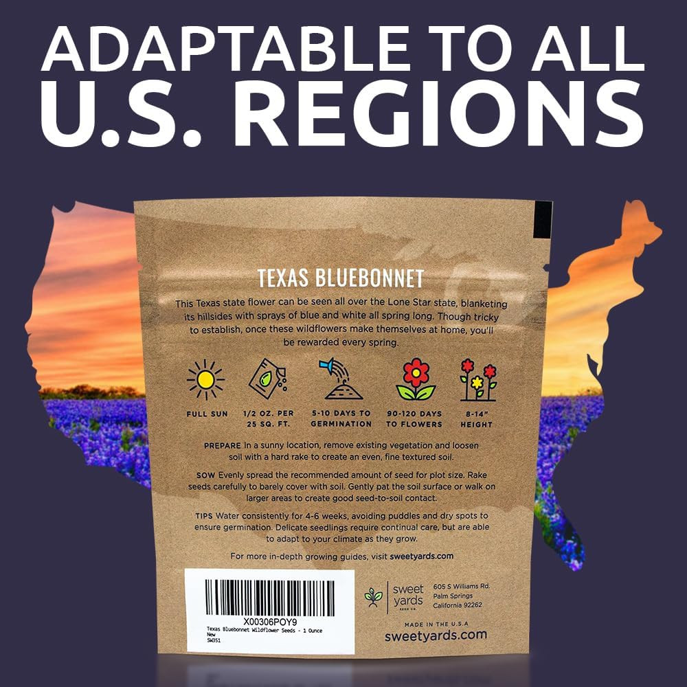 Texas Bluebonnet Wildflower Seeds – Bulk 1/2 Ounce Packet – over 500 Native Seed