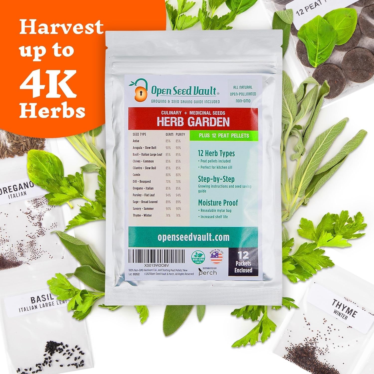 4,000 Non-GMO Heirloom Herb Seeds: 12-Pack Garden Starter Kit for Flavorful H…