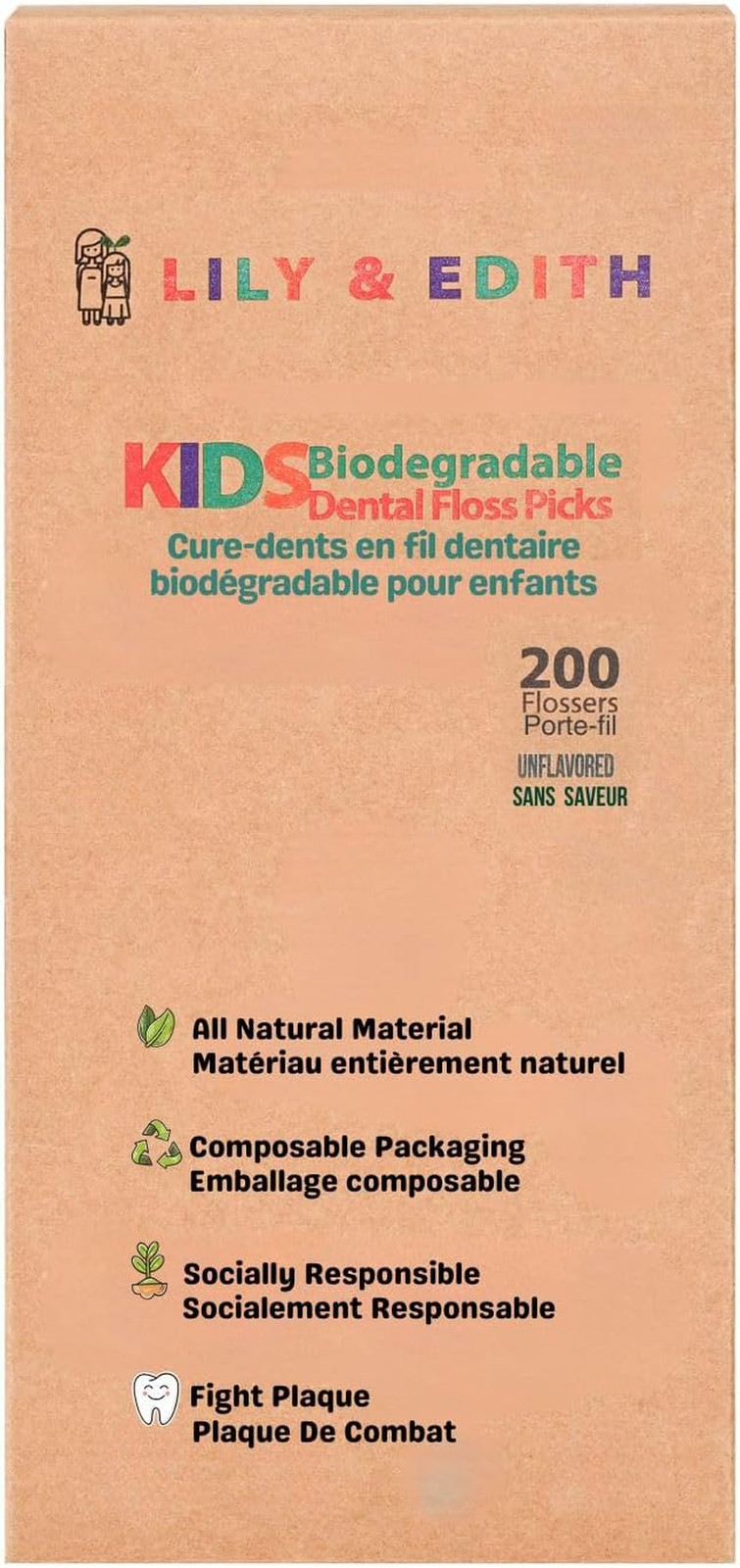 Kids Biodegradable Dental Floss Picks 200 Counts, Fluoride Free, Plant Based Mat