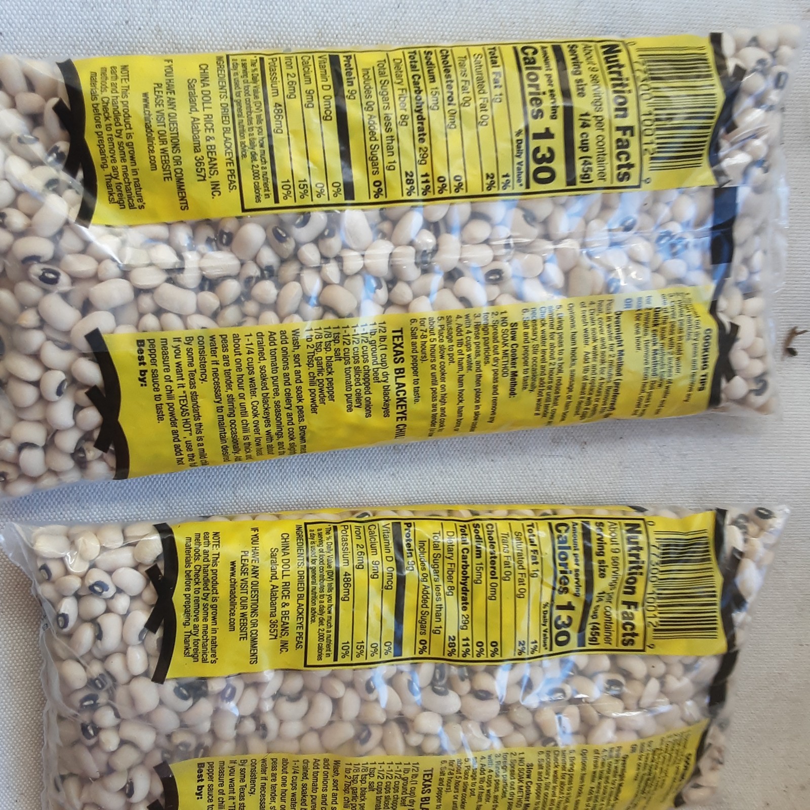 PEAS Dry CHINA DOLL Black Eye Peas NEW ( 2) 12 oz. bags FREE SHIPPING USA GROWN