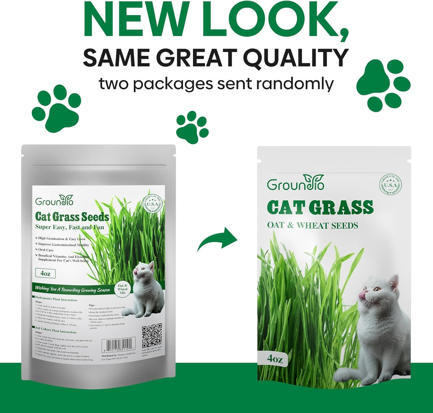 Cat Grass Seeds Mix, Non-GMO Wheat & Oat, Indoor Cats, USA Grown, 4 oz