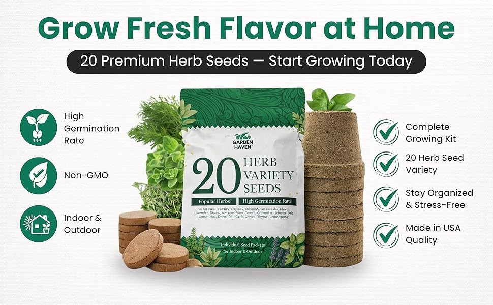 20 HERB Seeds Variety Pack Complete Grow Kit Culinary Herbs Indoor Outdoors Seed