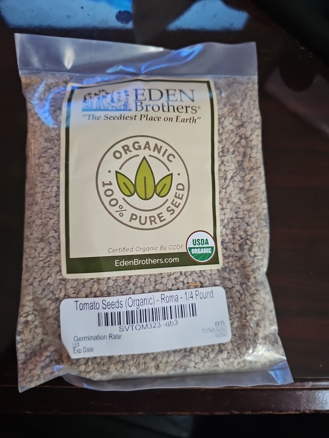 Eden Brothers Organic Roma Tomato Seeds 1/4 Pound