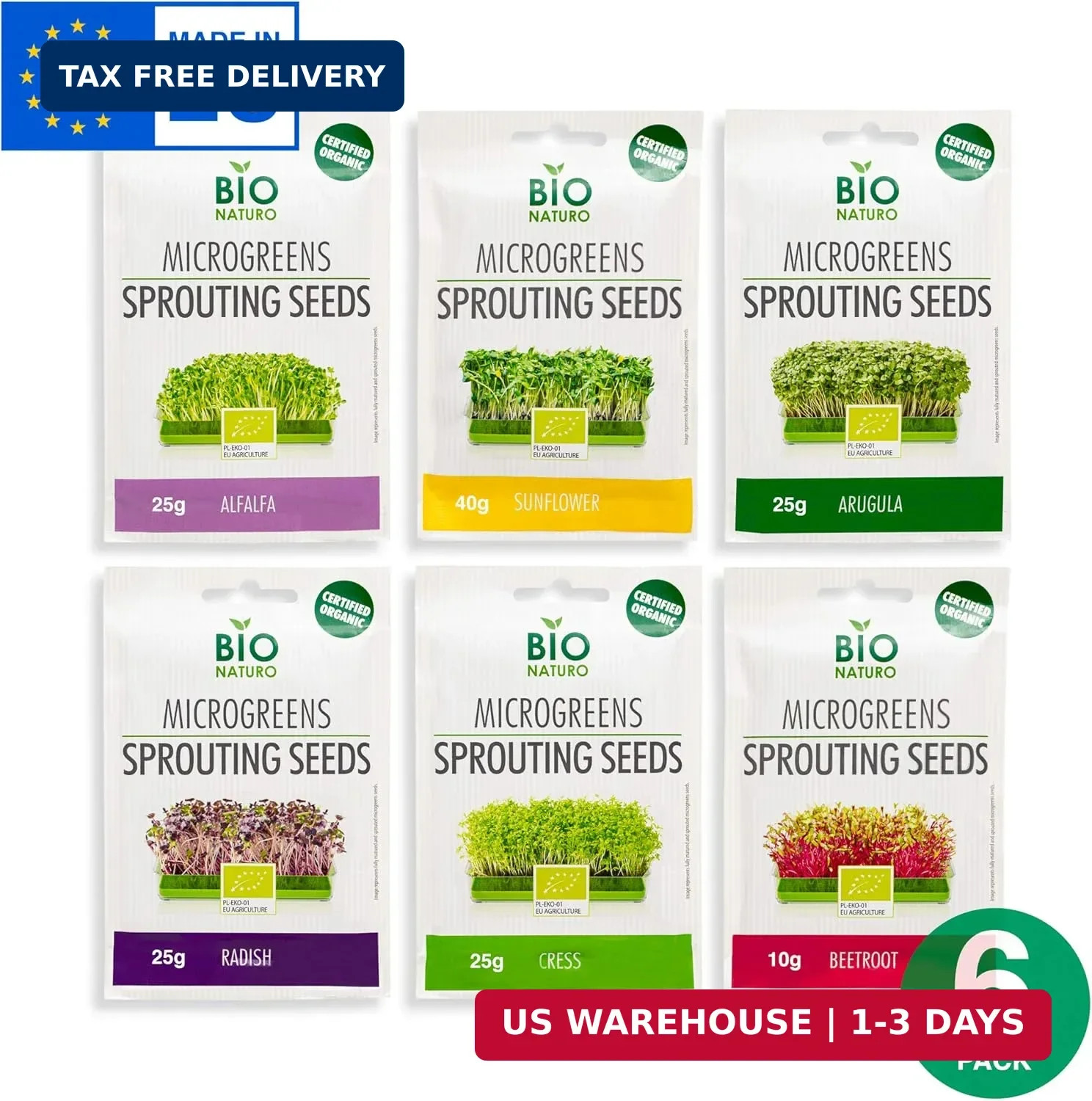 Organic Microgreen Sprouting Seeds 6-Pack – Non-GMO Heirloom Microgreens Seed Va