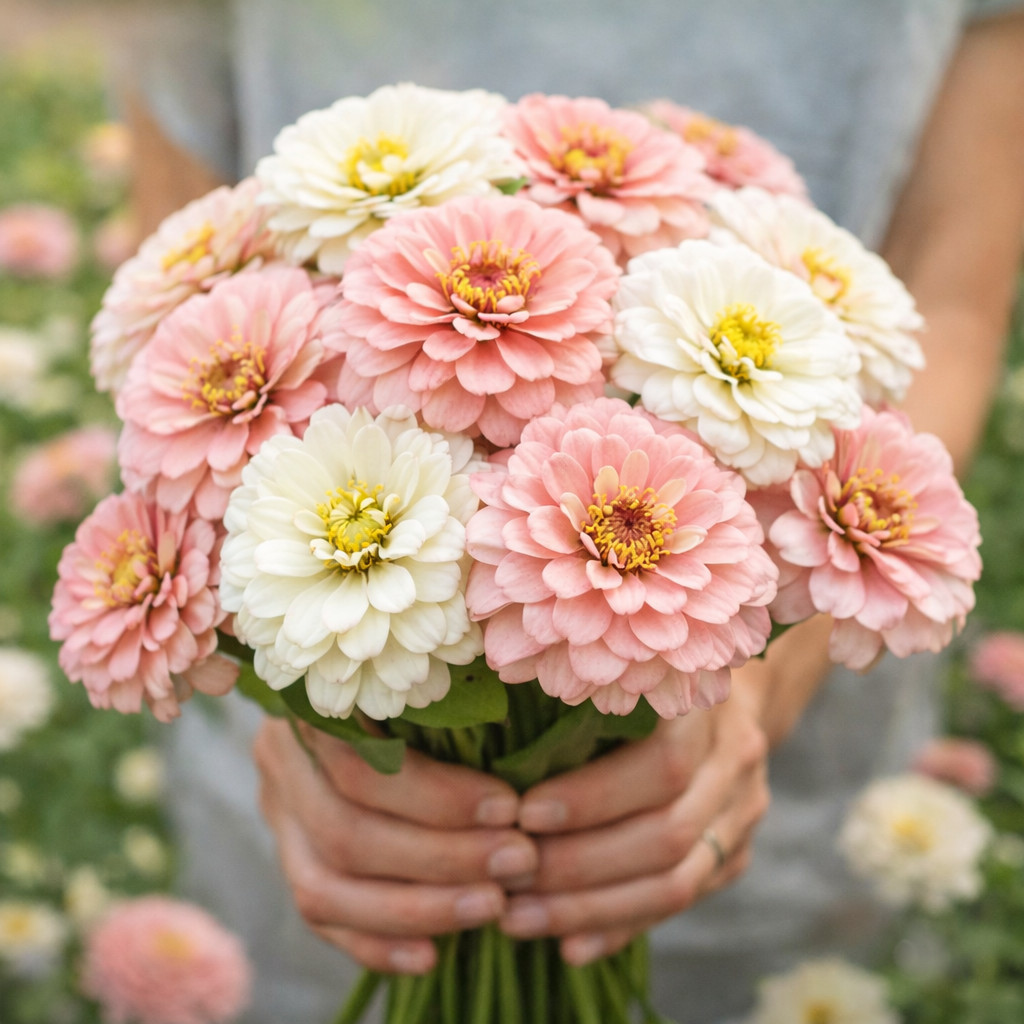 Blushing Bride Mix Zinnia Seeds | Soft Pink & White Zinnia Heirloom Flowers