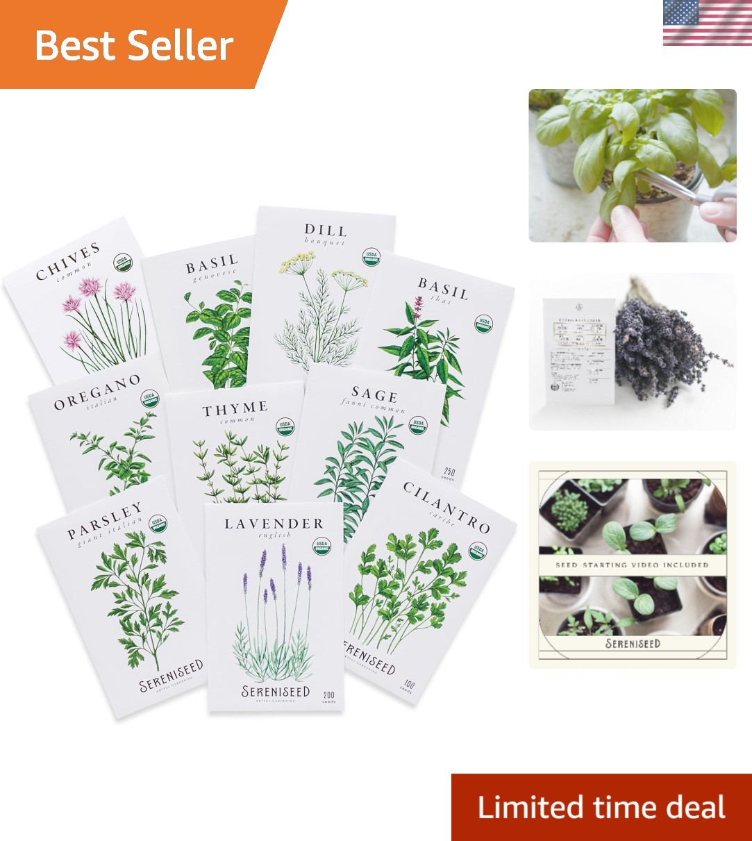 Certified Organic Herb Seeds 10-Pack – Non GMO, Heirloom – Seed Starting Vide…