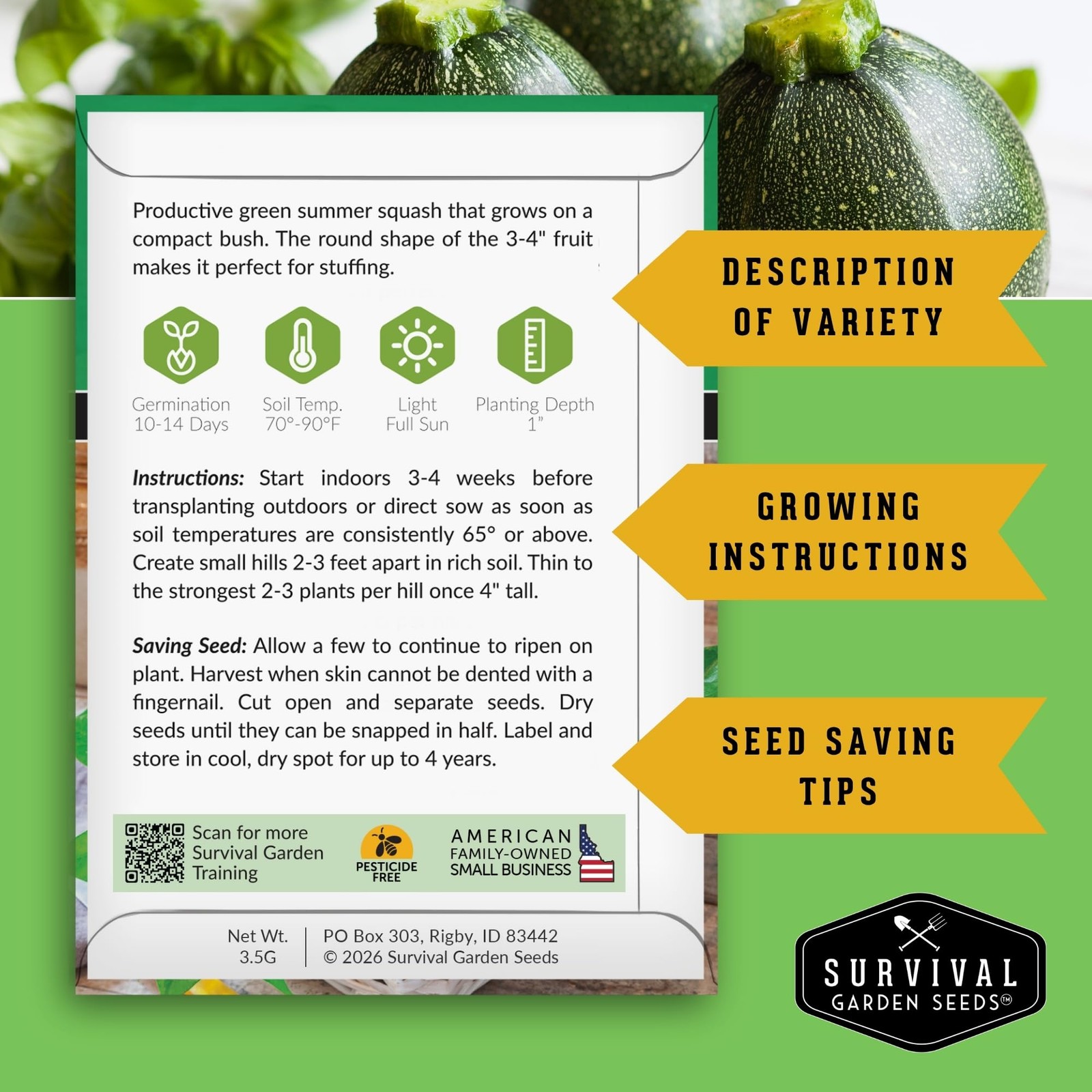 Heirloom Squash Seeds Variety Pack 5 NonGMO Summer & Winter Types