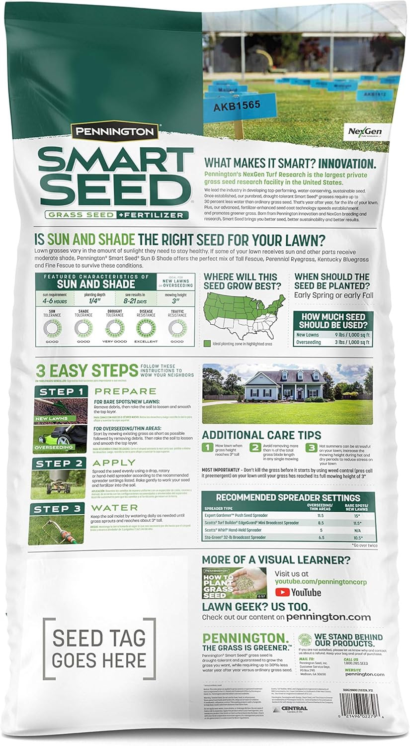 Pennington Smart Seed Sun and Shade Grass Mix 20 Lb, Black Label