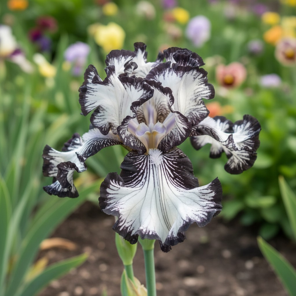 50 Black-and-White Bearded Iris Seeds – Dramatic Ruffled Bicolor Blooms