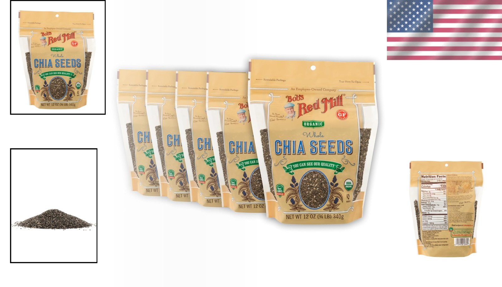 Organic Chia Seeds Pack of 5 (12oz Each) – Gluten Free & Keto Friendly Superfood