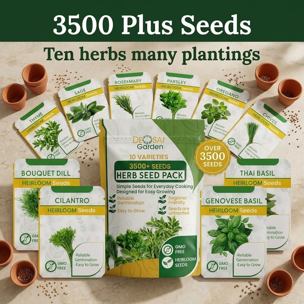 10-Piece Heirloom Herb Seeds Pack: Perfect for -Round Indoor Cooking Delight