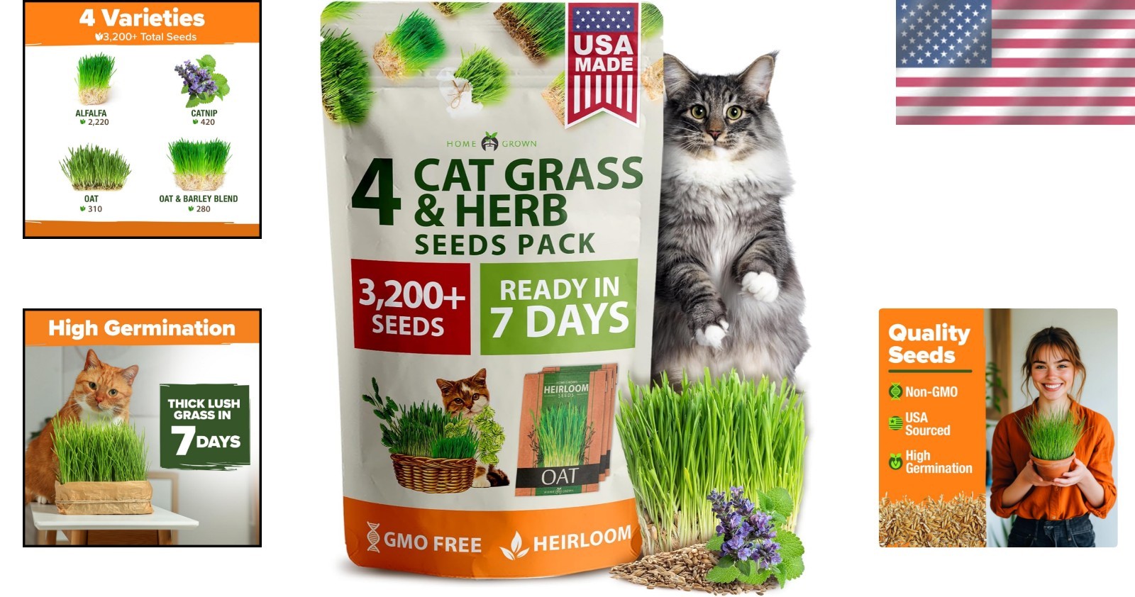3200+ Cat Grass Seeds – Nutrient-Rich Oat & Alfalfa for Hairball Relief