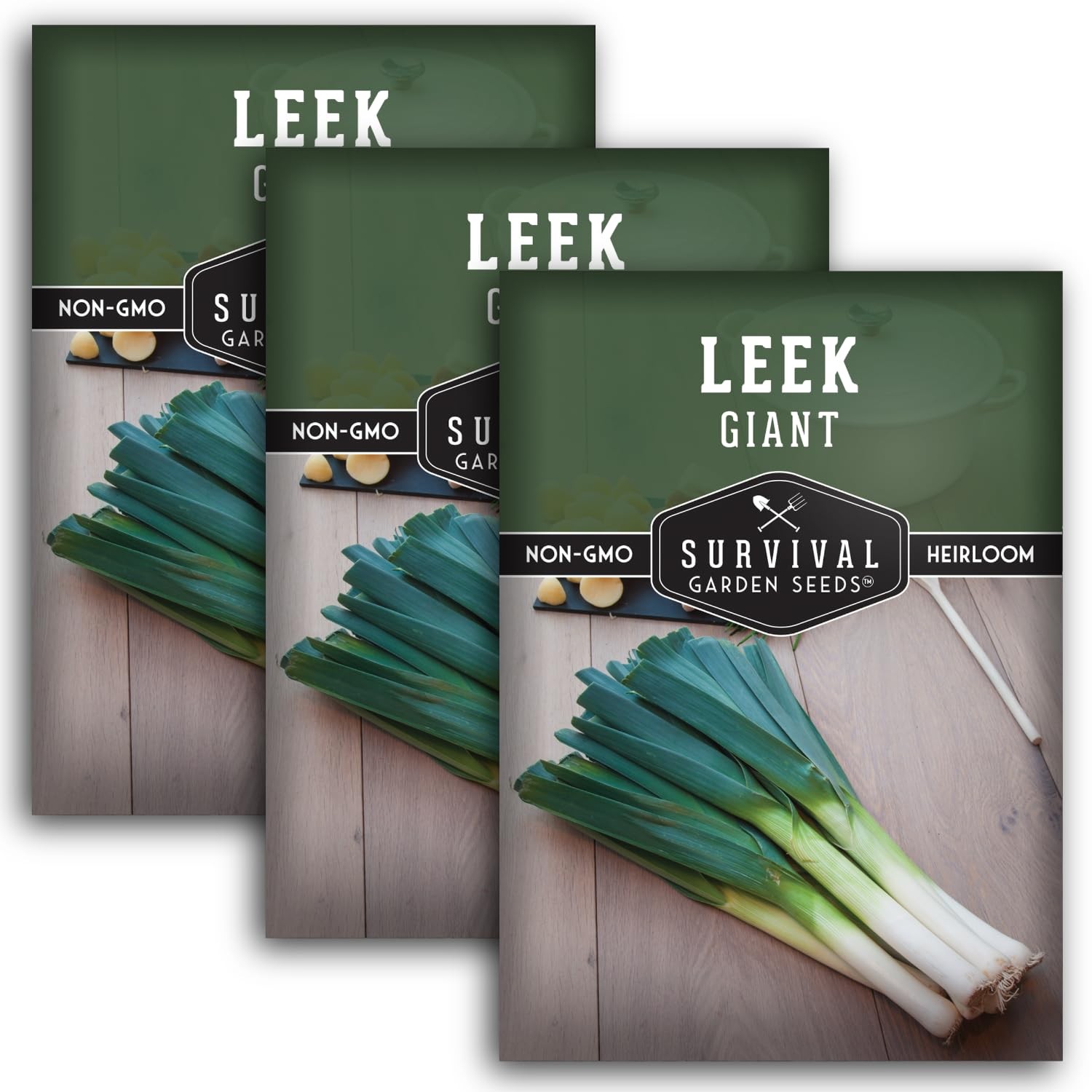 Giant Leek Seeds for Planting – 3 Packets with Growing Instructions, Non-GMO