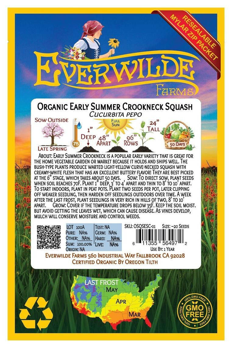 20 Organic Early Summer Crookneck Summer Squash Seeds – Everwilde Farms Mylar