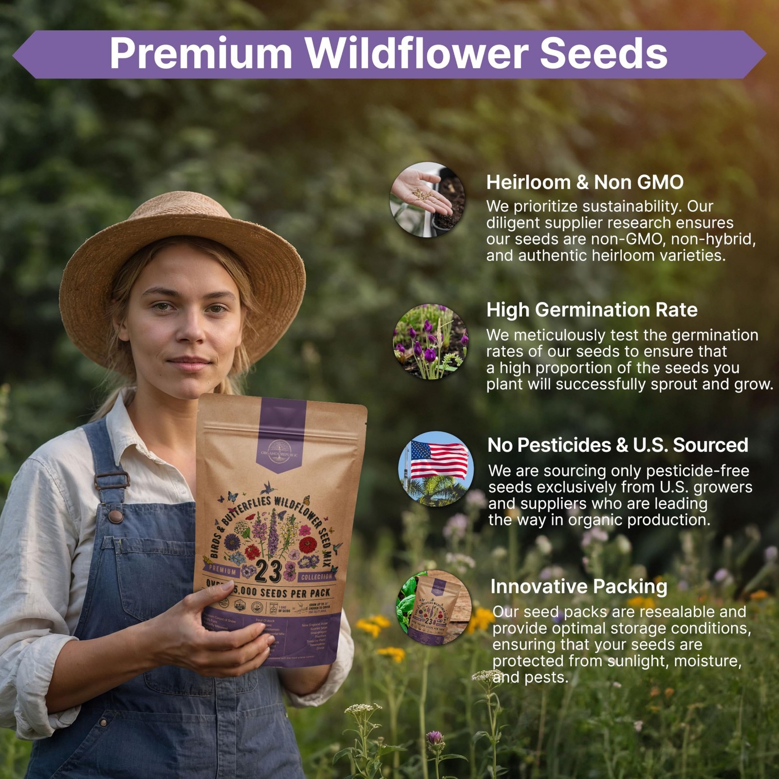 Wildflower Seeds Mix for Indoor & Outdoor Garden, Attract Birds & Butterflies, 1