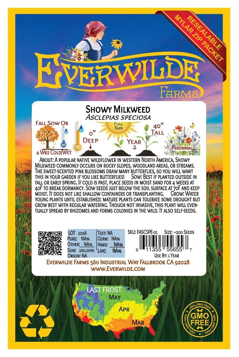 200 Showy Milkweed Wildflower Seeds – Everwilde Farms Mylar Seed Packet