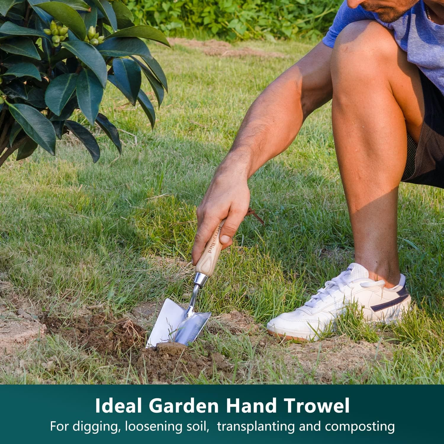 Garden Tool Set- 3PCS Stainless Steel Gardening Tool Sets with Wooden Handle Tro