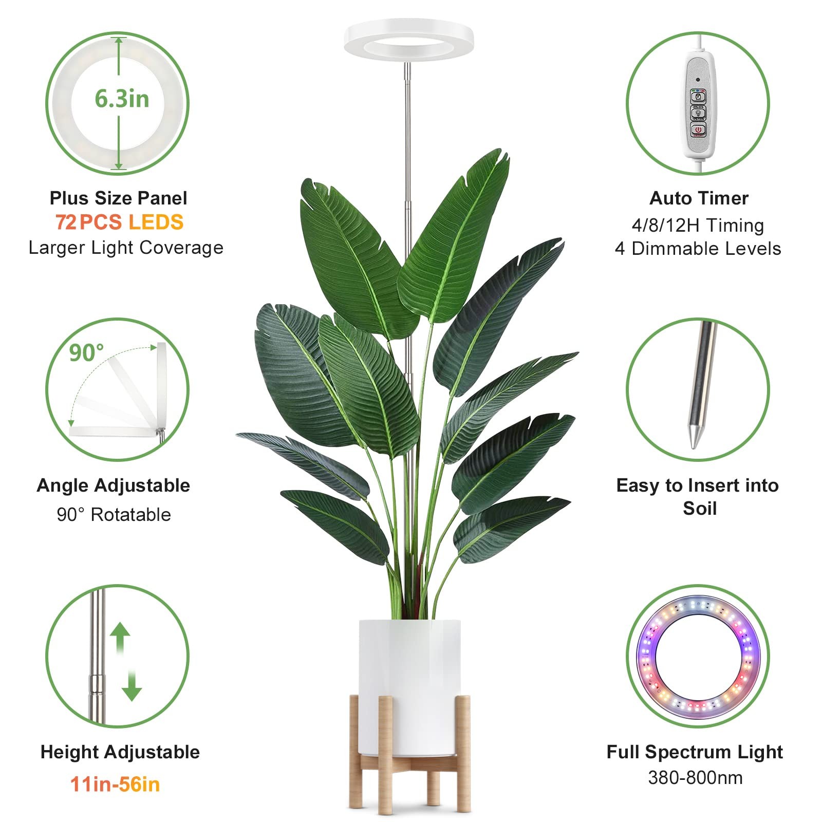Plant Grow Light, 72 LEDs Full Spectrum Grow Lights for Indoor Plants,Large G…