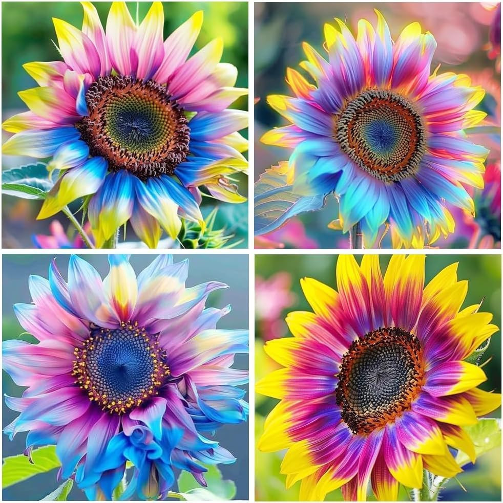 100 Pack Sunflower Seeds Mixed Varieties,Rare Colors – Red, Purple, Blue, Black-
