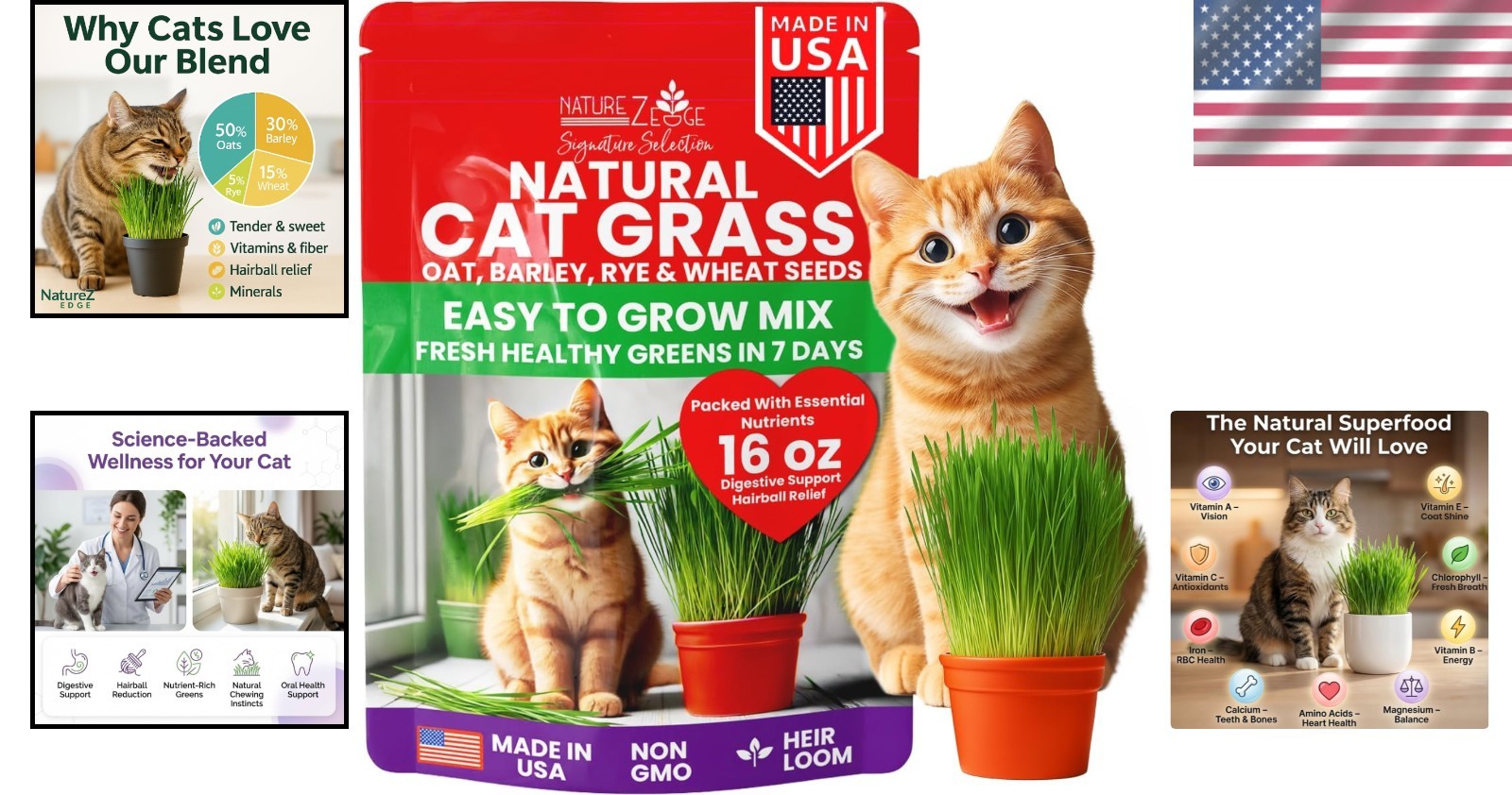 Natural Cat Grass Seeds for Indoor Cats – High Germination Oat, Wheat, Rye