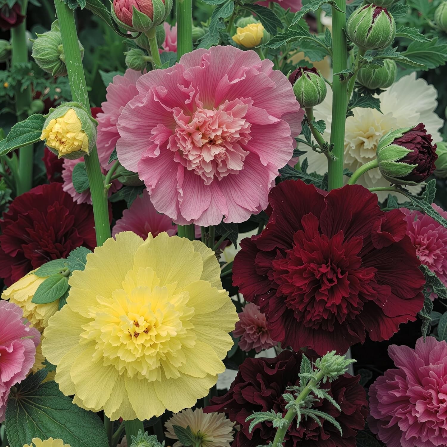 Alcea Rosea Double Majorette Seeds – Mixed Biennial Flower for Vibrant Gardens