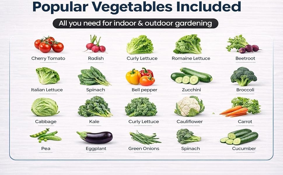 20 Vegetable Seeds Variety Pack Indoor Outdoors Vegetable Seeds