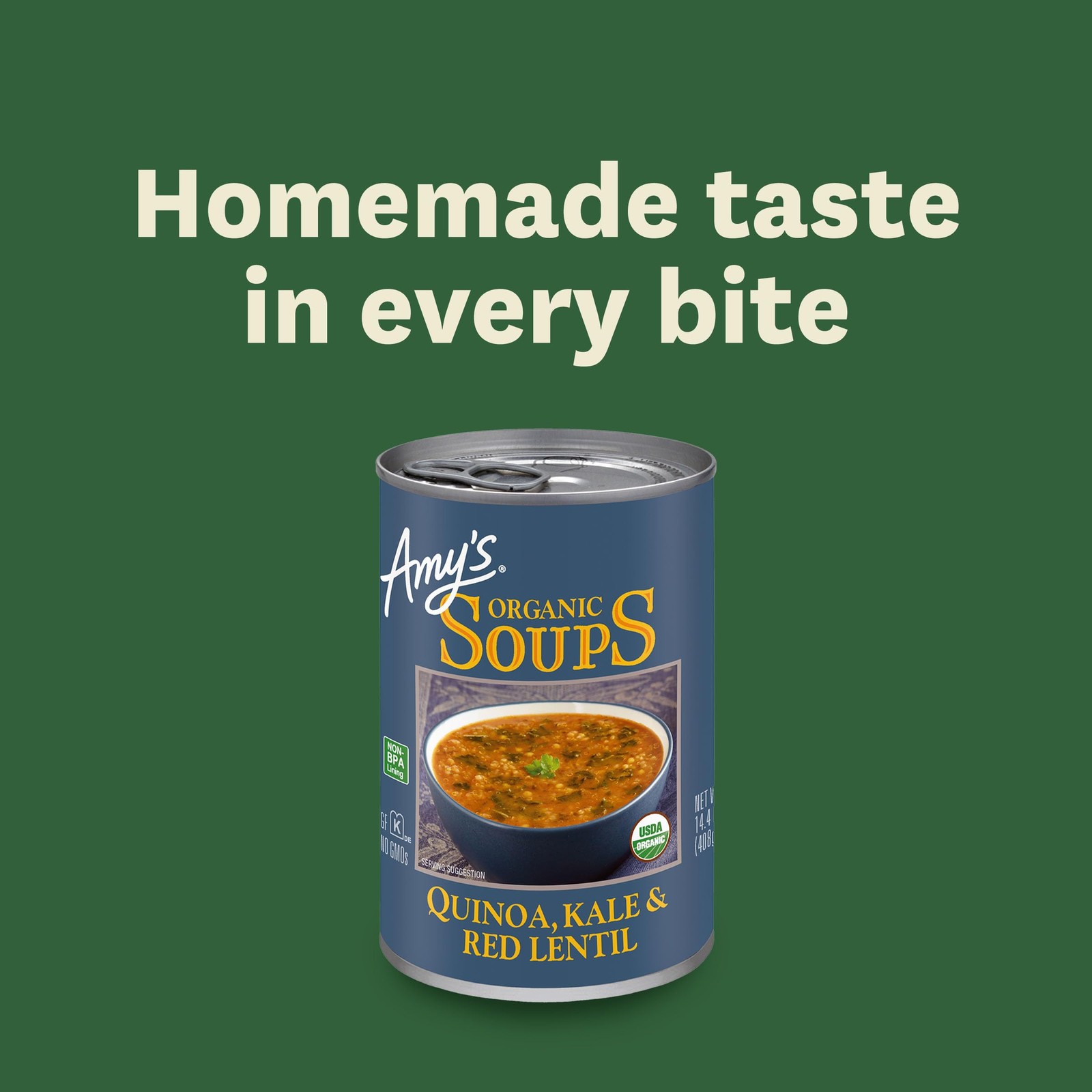 12 Pack Amy’s Soup Vegan Gluten Free Organic Kale Quinoa and Red Lentil 14.4 Oz