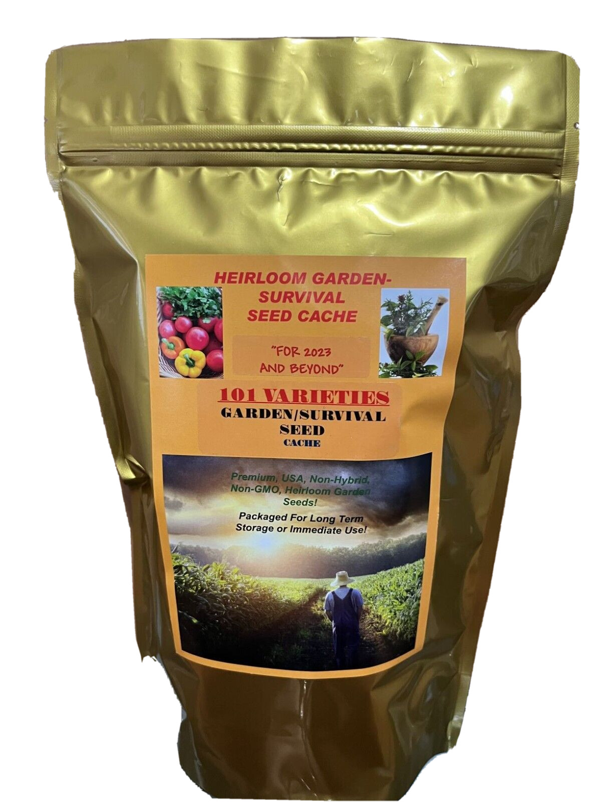 101 VARIETIES 47,000+ HEIRLOOM, GARDEN/SURVIVAL SEED CACHE WITH $30 HERB PACK