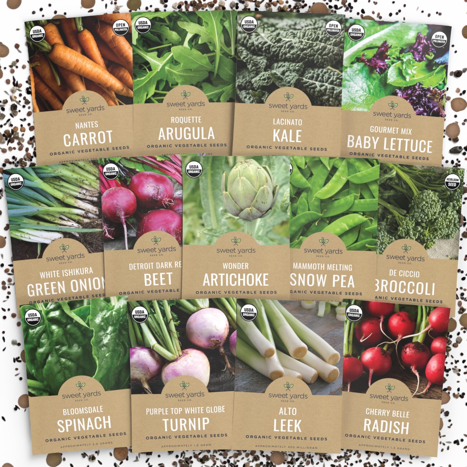 Organic Spring & Fall Seeds Variety Pack 13 NonGMO Packs for Planting