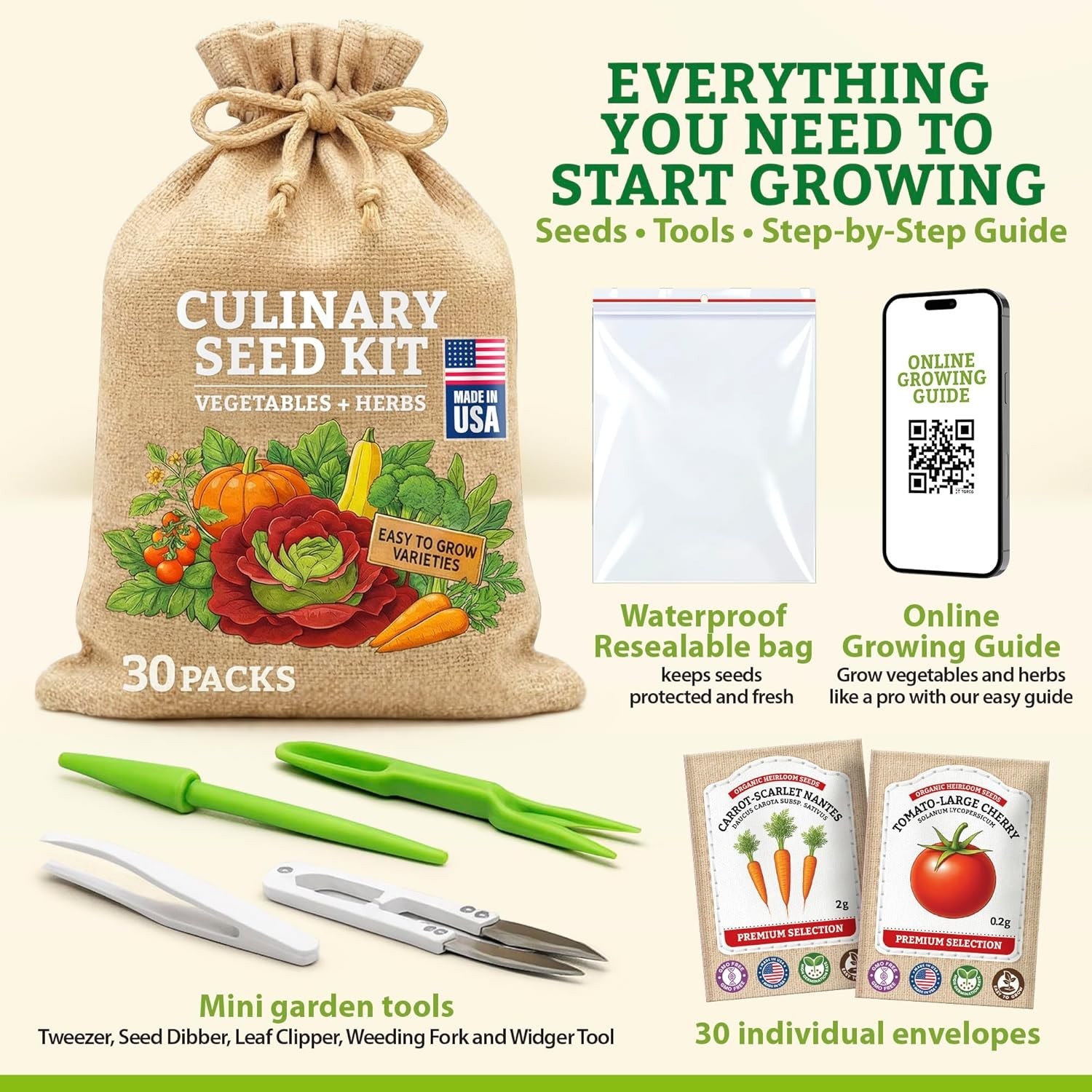 Culinary Vegetable & Herb Seeds Variety Pack – 30 Heirloom Non-GMO Garden See…