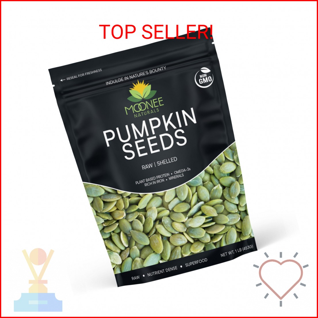 Moonee Natural’s Pumpkin Seeds (1 Pound), Gluten Free, Non GMO, No Shell, Unsalt
