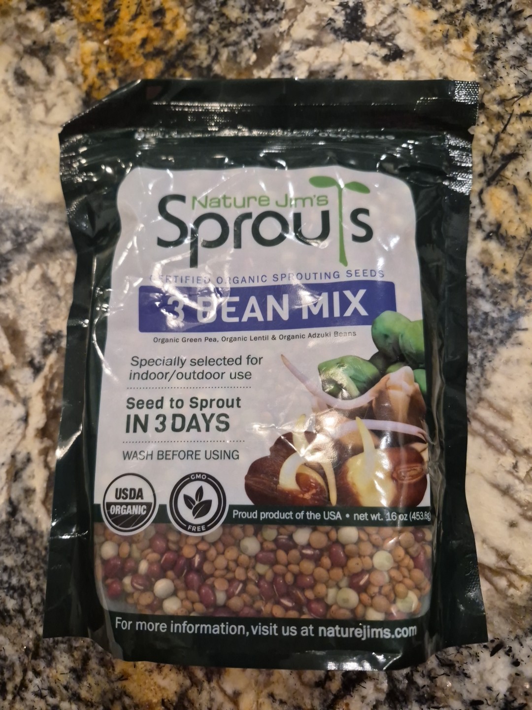Nature Jim’s Sprouts 3-Bean Seed Mix – Organic Green Peas, Lentils & Adzuki Bean