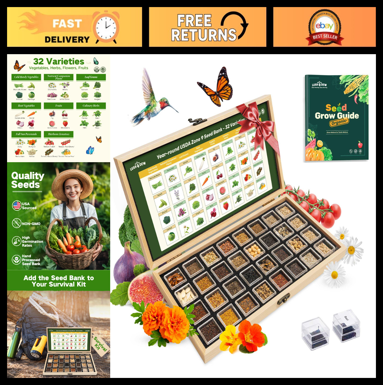 32 Varieties Non-GMO Heirloom Seed Bank for Zone 9 – Gardening Gifts for All