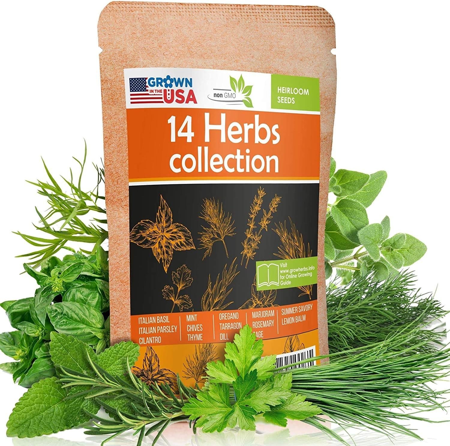 14 Herb Seed Pack Compatible Indoor Outdoor Non-GMO Heirloom Basil Parsley Di…