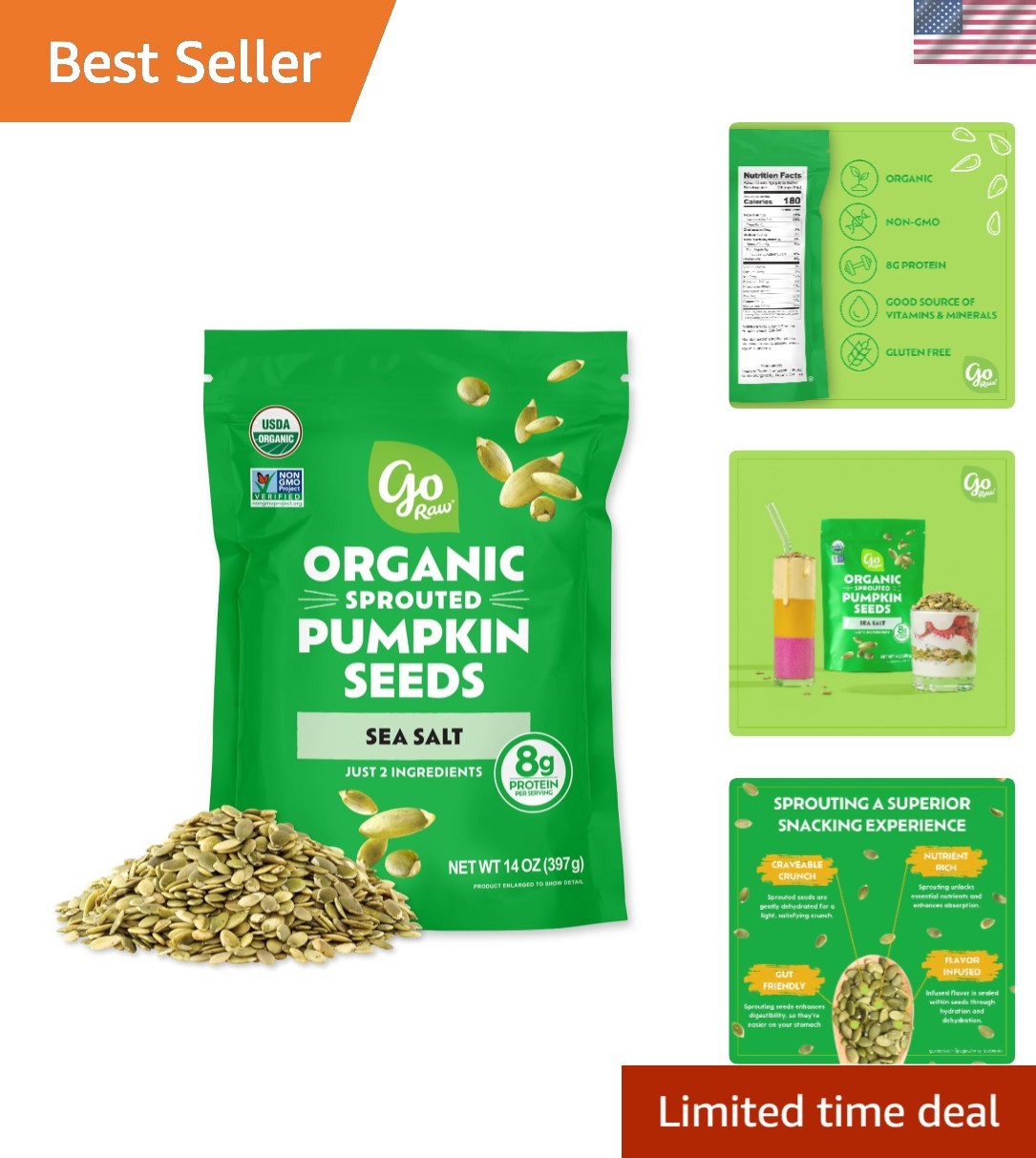 Versatile 14 Oz Jar of Organic Sprouted Pumpkin Seeds – Perfect for All Cuisines