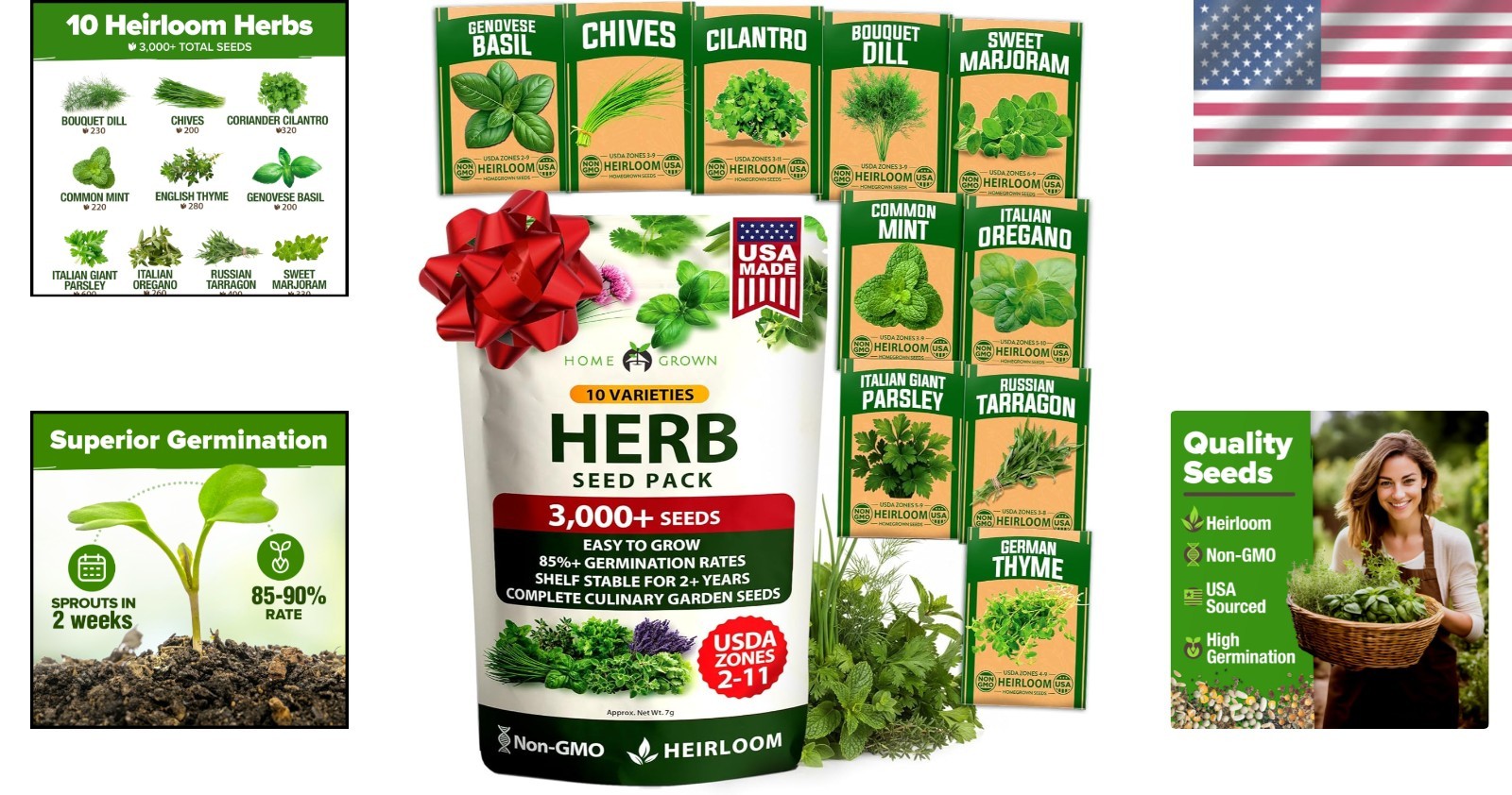 Grow Your Own Herbs – 10-Pack Complete Non-GMO Seed Kit for Beginners