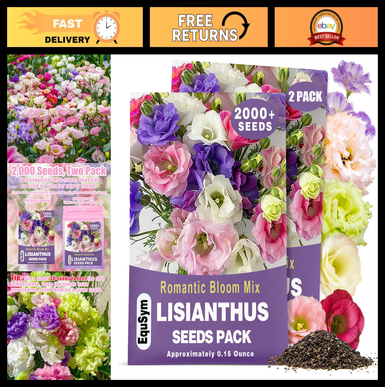 2000+ Mixed Color Lisianthus Seeds – Non-GMO Perennial Eustoma for Garden & Indo