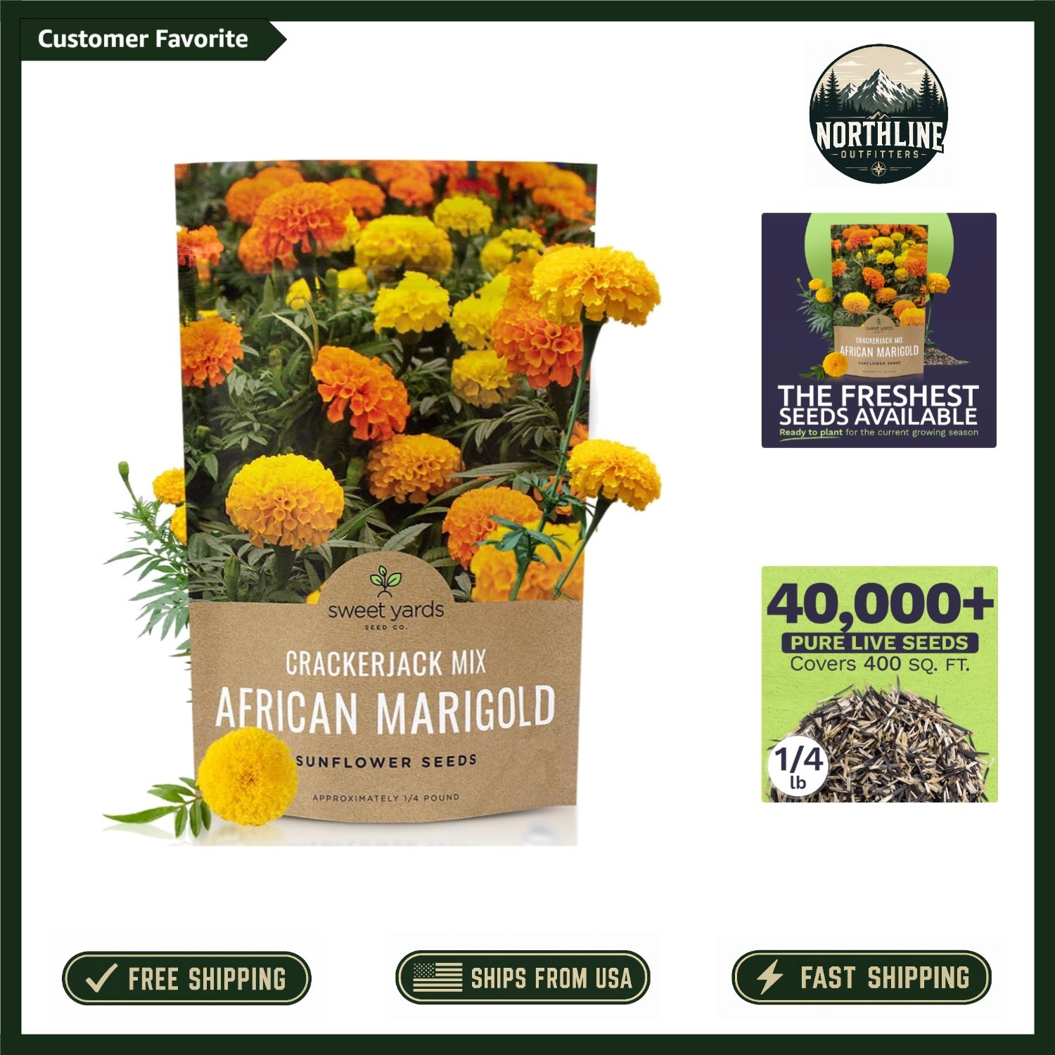 Stunning African Marigold Seeds – 1/4 lb Bag, 40,000 Seeds for Easy Gardening