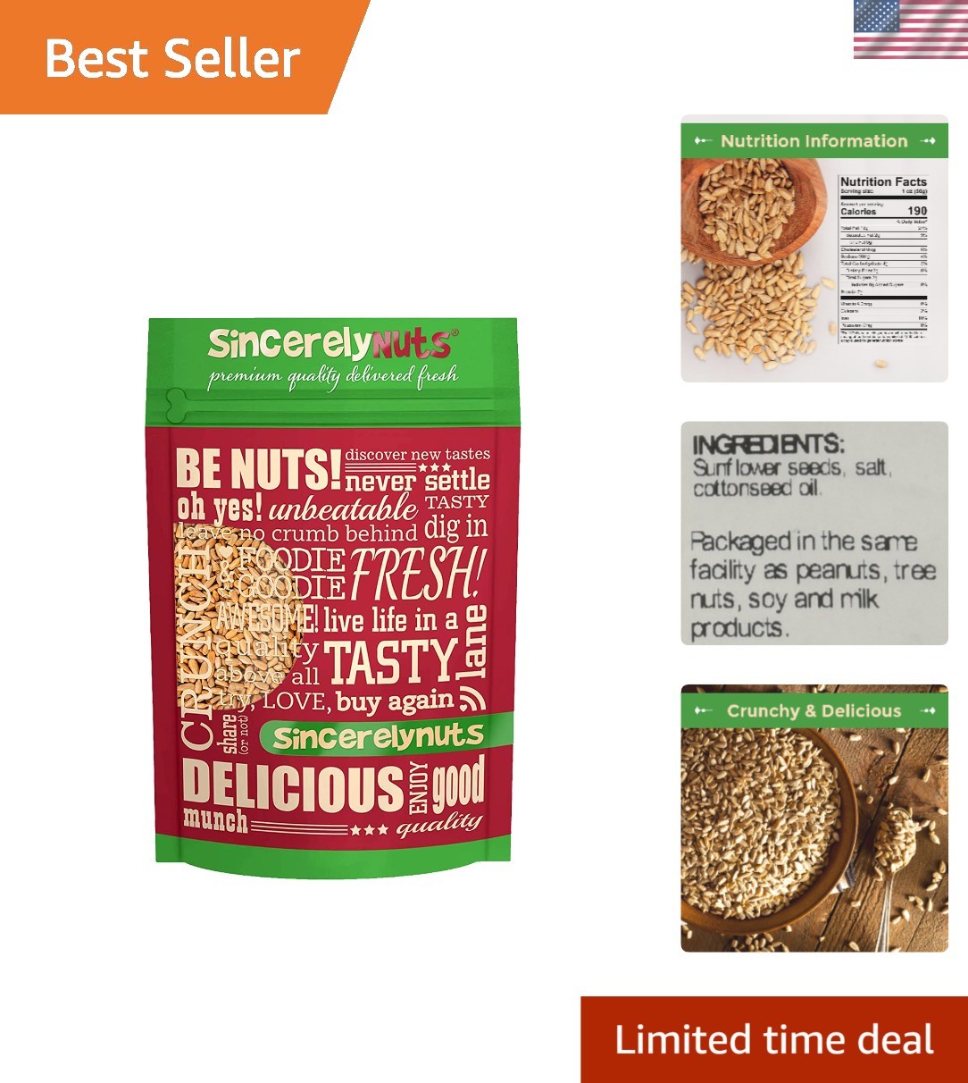 Delicious Roasted Hulled Sunflower Seeds – Kosher Certified Snack, 1LB