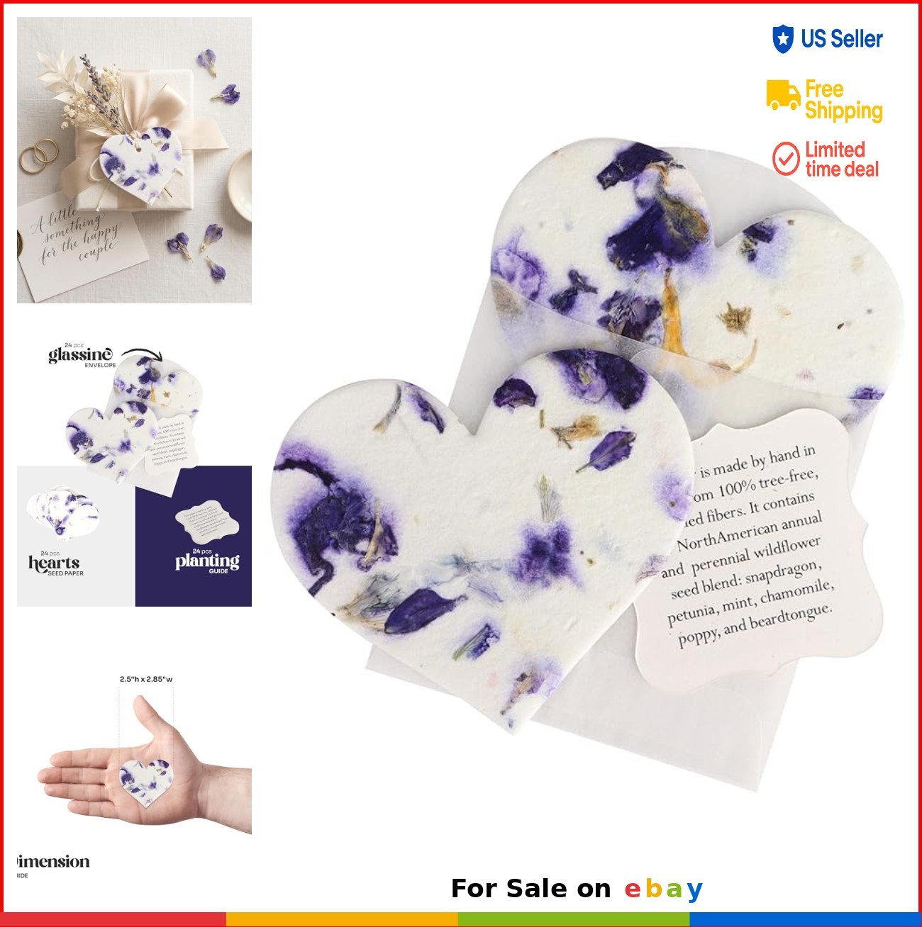 Heart Seed Paper Set of 24 Writable Plantable Wildflower with Envelopes