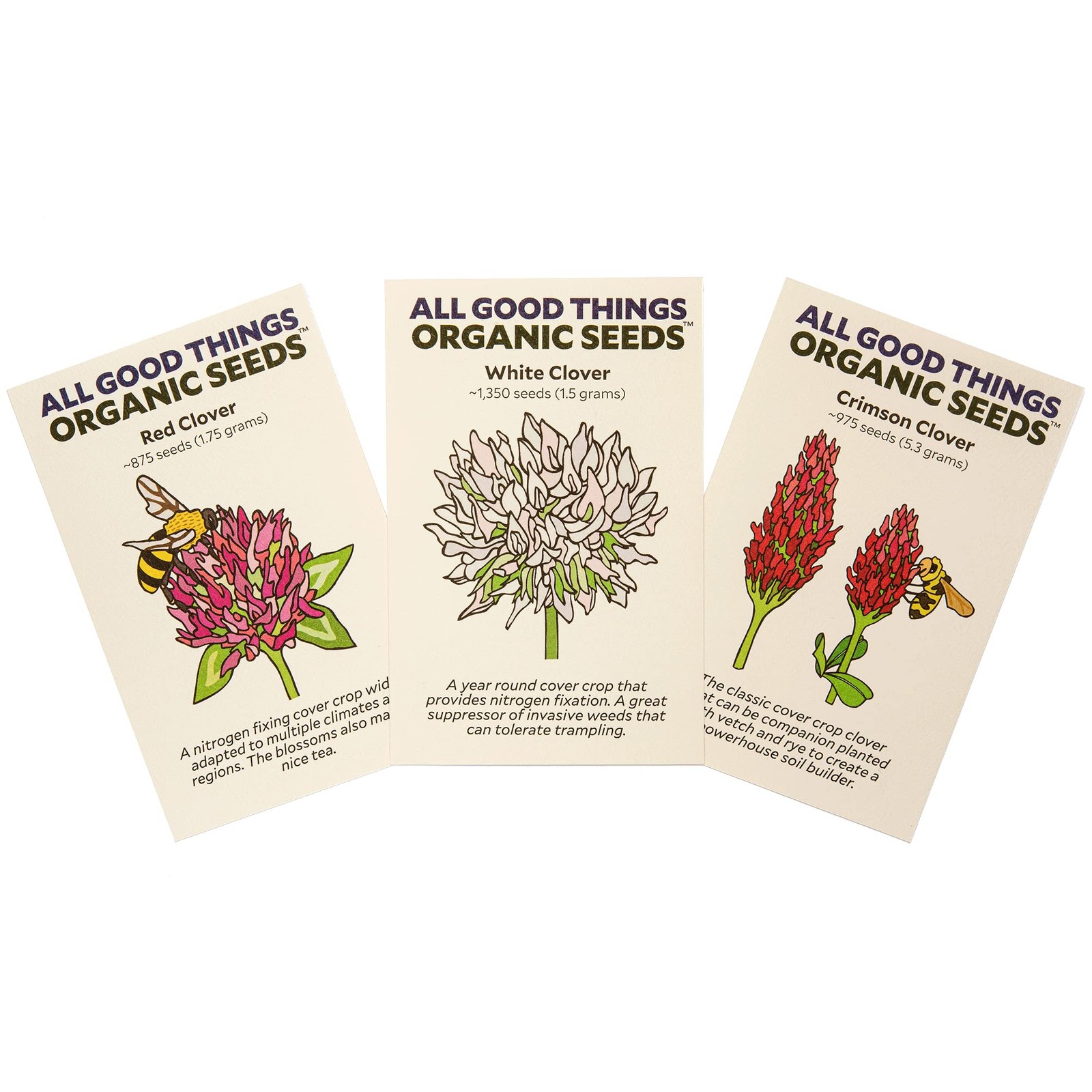 All Good Things Seed Clover Seed Collection – 3 Packets – Crimson, Red, White…