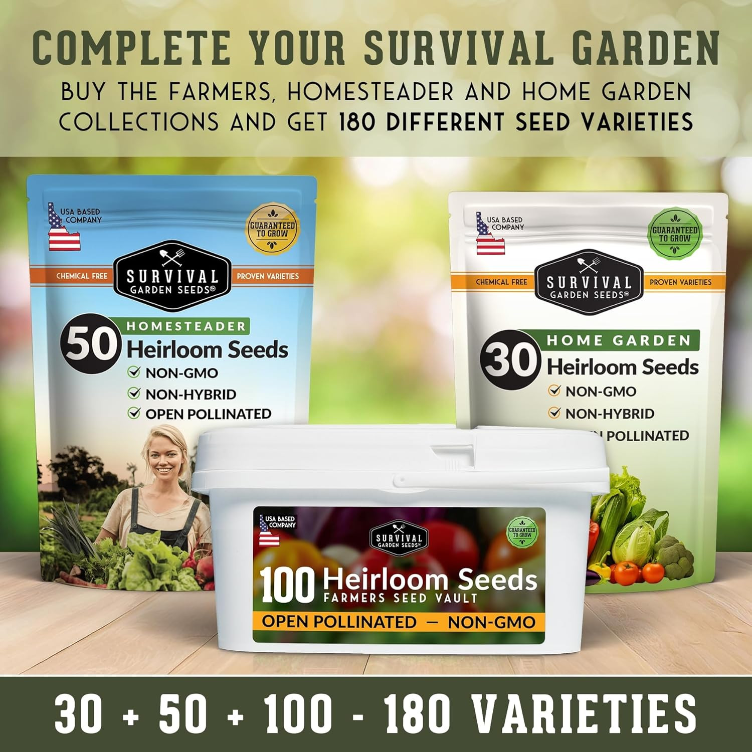 Survival Seed Vault Kit 100 Packs Heirloom Non-GMO Vegetable Seeds Emergency Sup