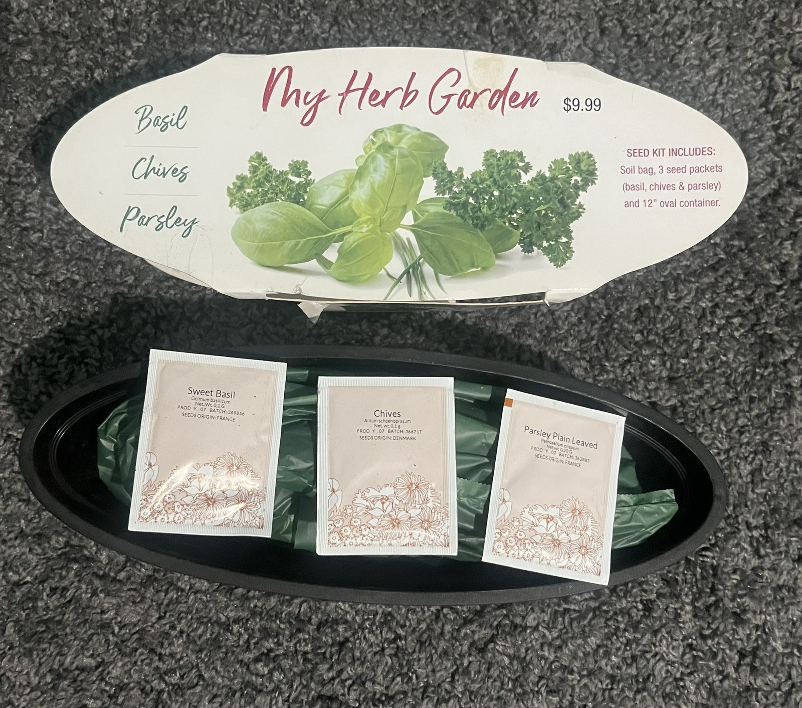 My Herb Garden Basil, Chives, Parsley Seed Planter Kit Kitchen Window Garden