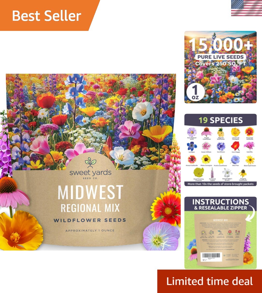 Midwest Regional Mix – Large 1 Ounce Packet – 15,000 Flower Seeds for Plantin…