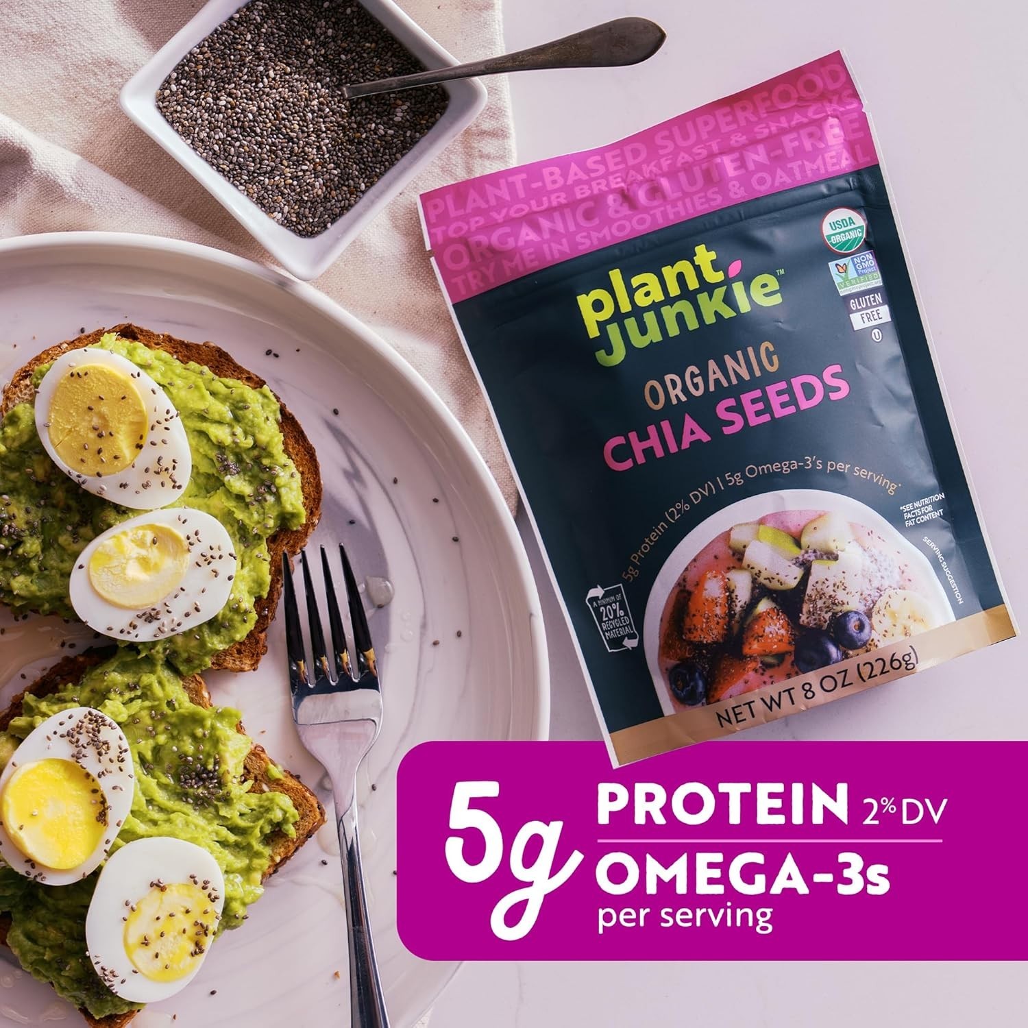 Nutritious 8oz Organic Chia Seeds – Plant-Based Fiber Power for Easy Meal Prep