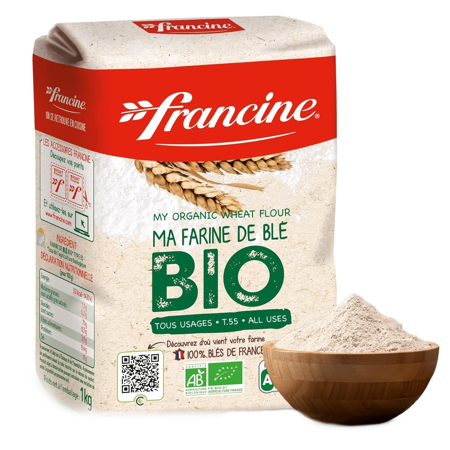 Francine Organic Wheat Flour, T55 Bio French Flour 35.2 Ounce (Pack of 1)