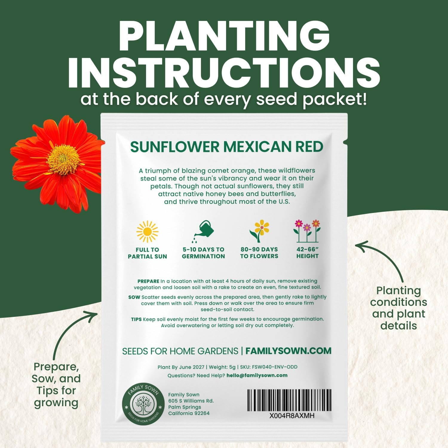 Mexican Sunflower (Red) – 400 Seeds for Planting – 5-Gram Pack – 2026 Growing Se