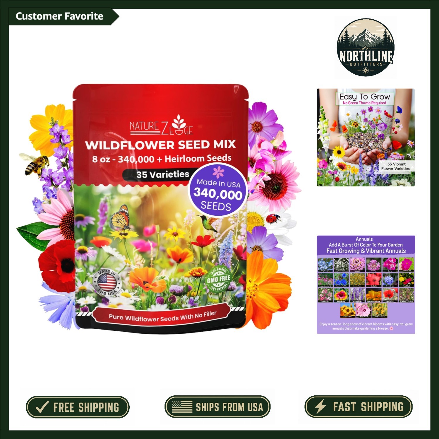 Attract Pollinators with 340,000 Non-GMO Wildflower Seeds – 35 Flower Varieties