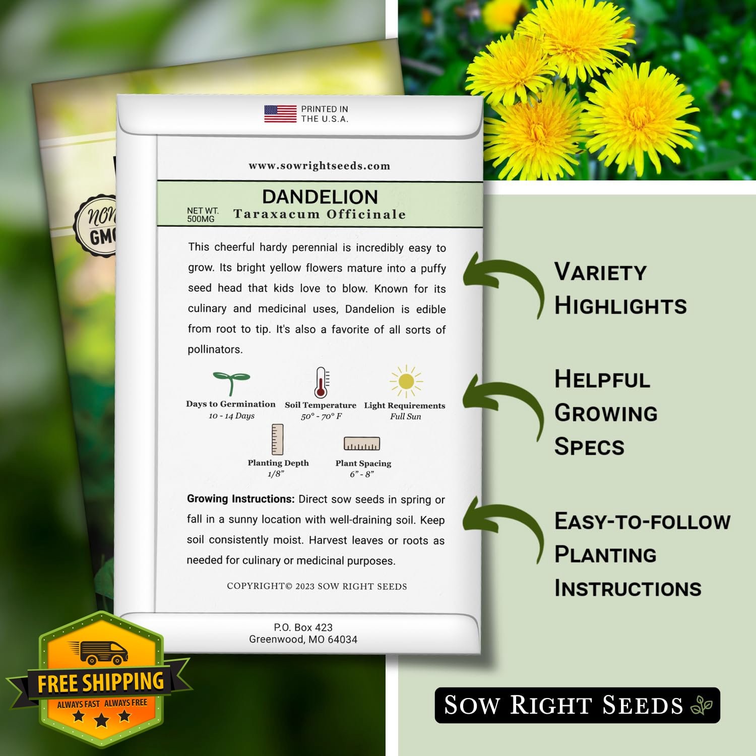 Sow Right Seeds Dandelion Seeds 3 Pack
