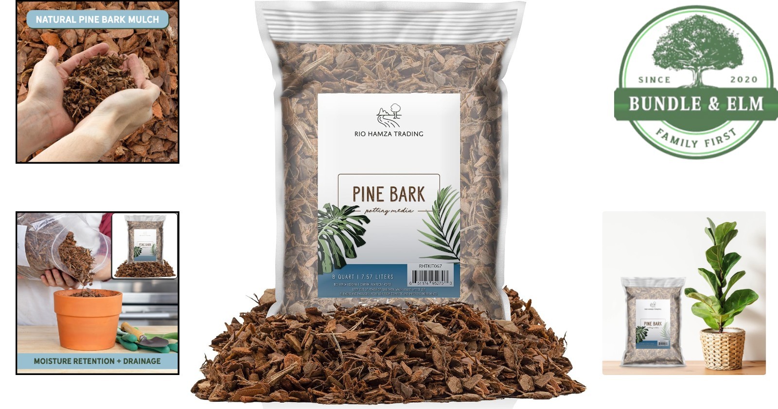 All-Natural Pine Bark Mulch for Soil Supplement and Houseplant Decor 8 Quarts